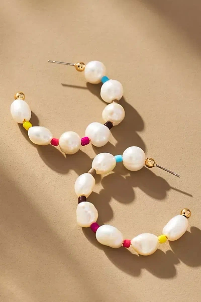 By Anthropologie Rainbow Pearl Hoop Earrings In White