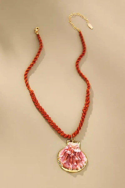 By Anthropologie Raw Red Shell Pendant Necklace