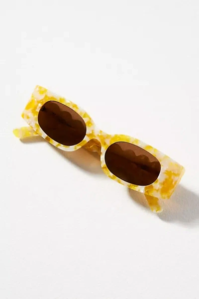 By Anthropologie Rectangle Wavy Temple Sunglasses In Yellow