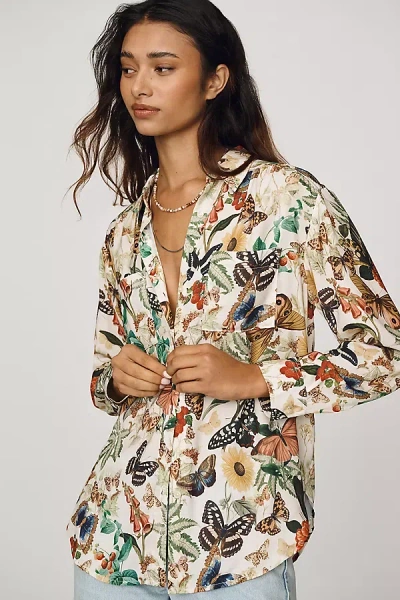 By Anthropologie Relaxed Long-sleeve Floral Shirt In Multi