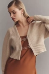 By Anthropologie Rhea Bow-front Crop Cardigan Sweater In Sand