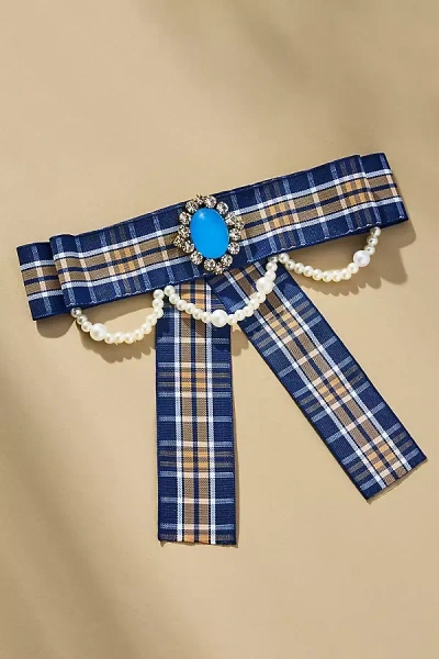 By Anthropologie Rhinestone Bow Brooch In Blue