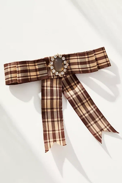 By Anthropologie Rhinestone Bow Brooch In Brown