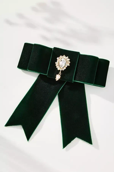 By Anthropologie Rhinestone Bow Brooch In Green