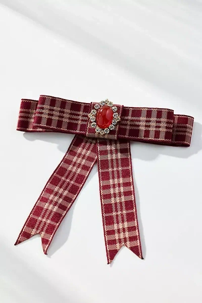 By Anthropologie Rhinestone Bow Brooch In Red