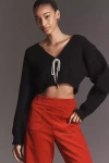 By Anthropologie Rhinestone Bow Crop Cardigan Sweater In Black