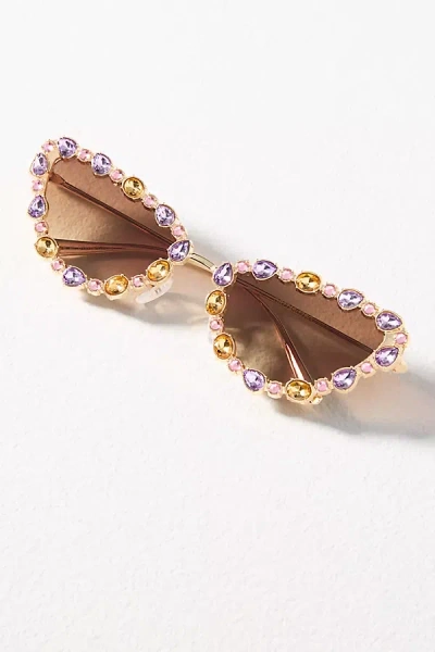 By Anthropologie Rhinestone Deco Wire Sunglasses In Pink