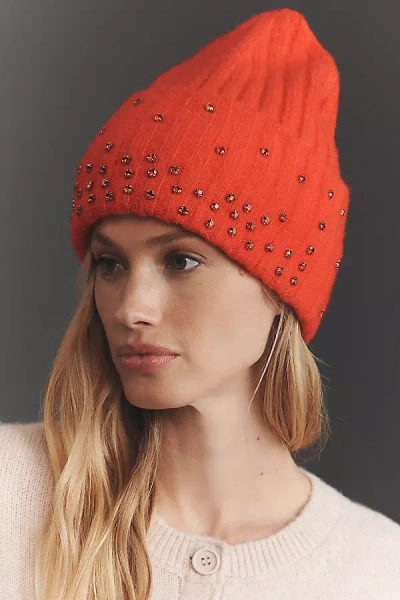 By Anthropologie Rhinestone Embellished Beanie In Red