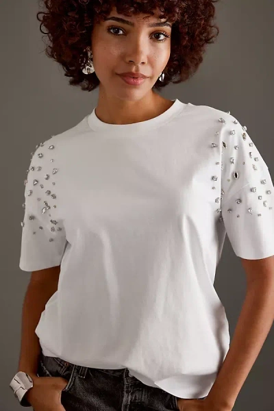 By Anthropologie Rhinestone-embellished T-shirt In White