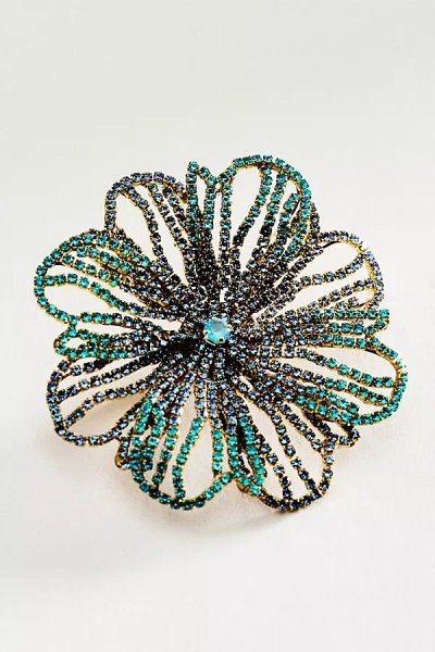 By Anthropologie Rhinestone Floral Brooch In Blue