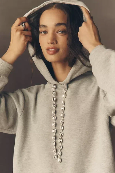 By Anthropologie Rhinestone Hooded Sweatshirt In Gray
