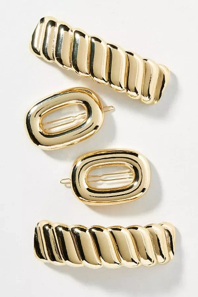 By Anthropologie Ribbed Barrettes, Set Of 4 In Gold | ModeSens display picture 1