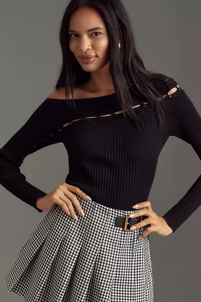 By Anthropologie Ribbed Button-detail Sweater In Black