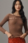 By Anthropologie Ribbed Button-detail Sweater In Brown