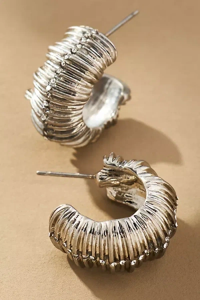By Anthropologie Ribbed Chunky Hoop Earrings In Silver