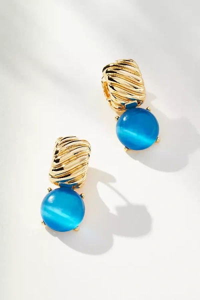 By Anthropologie Ribbed Crystal Huggie Earrings In Blue