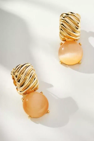 By Anthropologie Ribbed Crystal Huggie Earrings In Orange