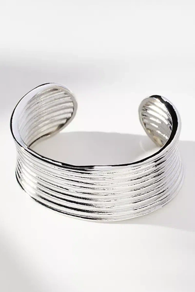 By Anthropologie Ribbed Cuff Bracelet In Silver
