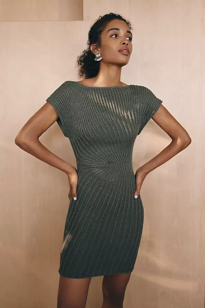 By Anthropologie Ribbed Knit Mini Dress In Green