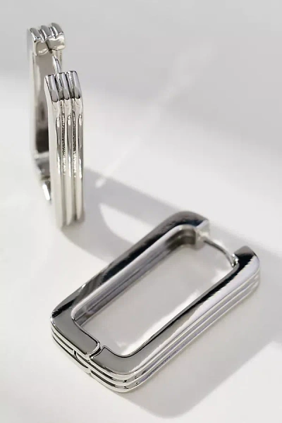 By Anthropologie Ribbed Linear Hoop Earrings In Silver