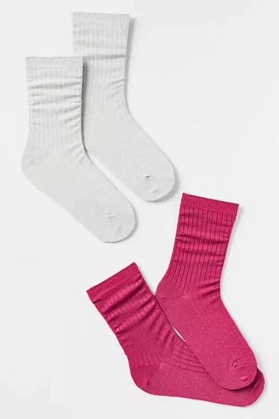 By Anthropologie Ribbed Lurex Trouser Socks, Set Of 2 In Pink