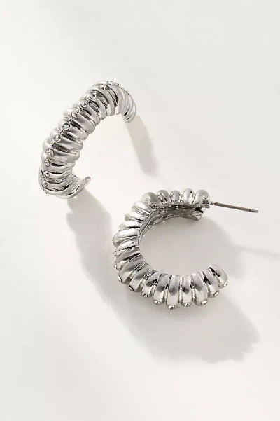 By Anthropologie Ribbed Metal Hoop Earrings In Silver