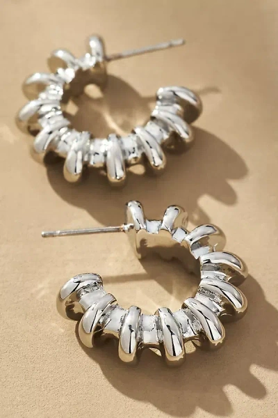 By Anthropologie Ribbed Metal Small Hoop Earrings In Silver