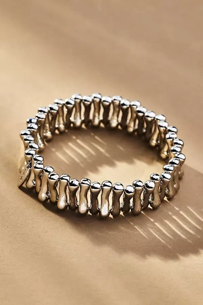 By Anthropologie Ribbed Metal Stretch Bracelet In Silver