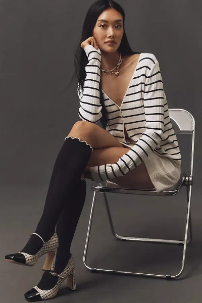 By Anthropologie Ribbed Ruffle Knee-high Socks In Black