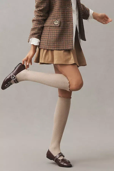 By Anthropologie Ribbed Ruffle Knee-high Socks In Neutral