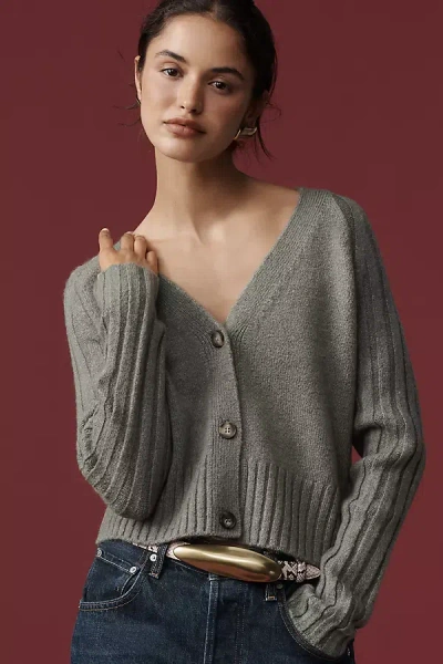By Anthropologie Ribbed Sleeve Cardigan Sweater In Gray