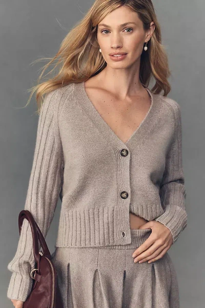 By Anthropologie Ribbed Sleeve Cardigan Sweater In Sand