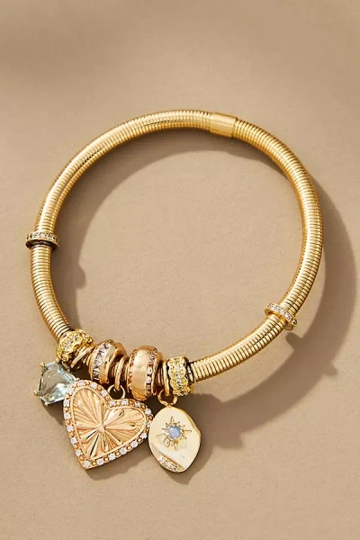 By Anthropologie Ribbed Stretch Charm Bracelet In Gold