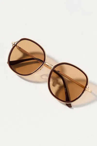 By Anthropologie Rimmed Circle Sunglasses In Beige