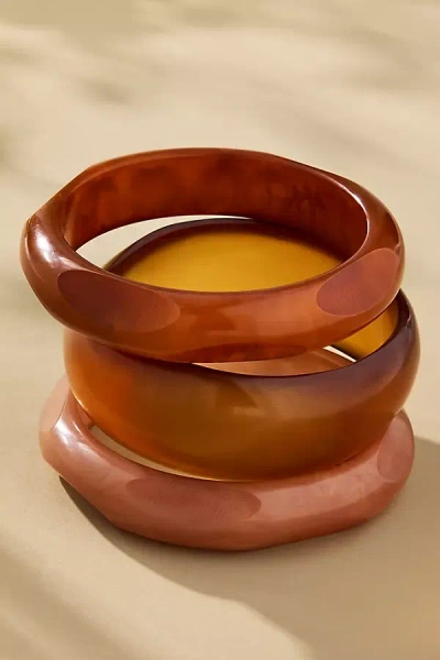 By Anthropologie Round Bangle Bracelets, Set Of 3 In Brown
