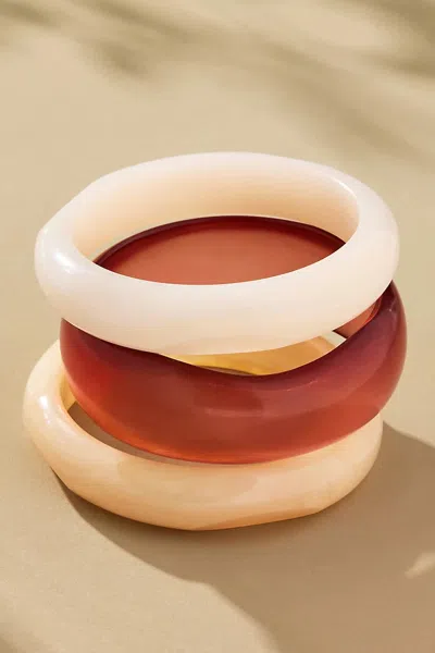 By Anthropologie Round Bangle Bracelets, Set Of 3 In Red