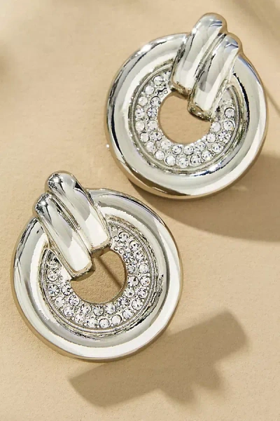 By Anthropologie Round Crystal Drop Earrings In Silver