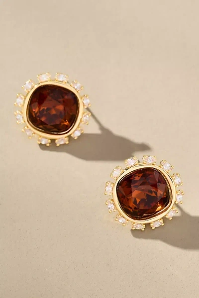By Anthropologie Round Crystal Stud Earrings In Brown
