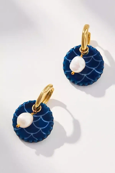 By Anthropologie Round Porcelain Pearl Drop Earring In Blue