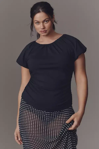 By Anthropologie Ruched Cap-sleeve Top In Black