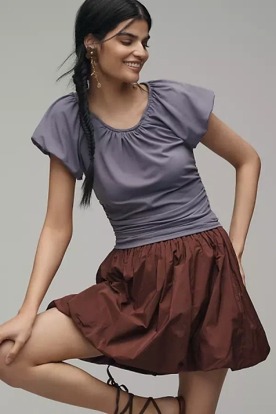 By Anthropologie Ruched Cap-sleeve Top In Purple
