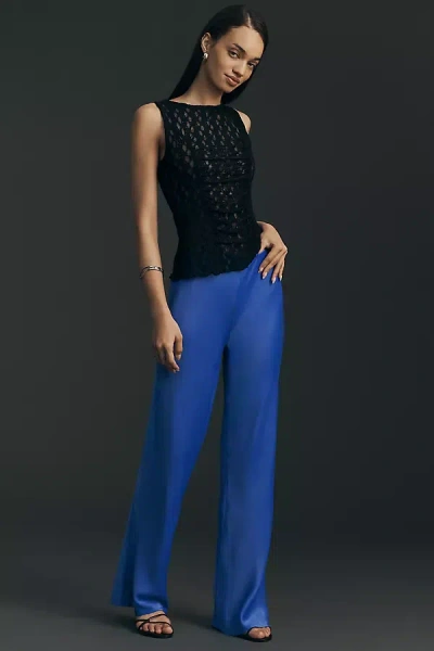 By Anthropologie Ruched Lace Tank Top In Black