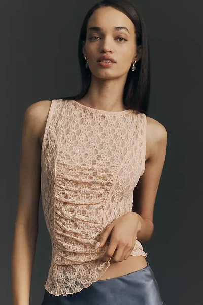 By Anthropologie Ruched Lace Tank Top In Orange