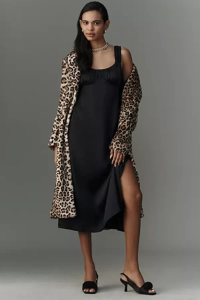 By Anthropologie Ruched Midi Slip Dress In Black
