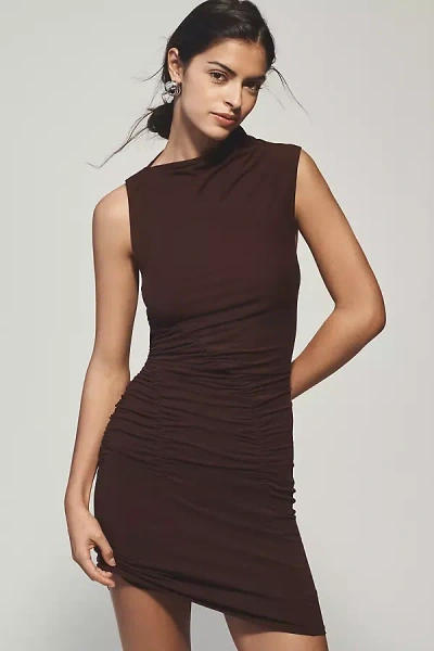 By Anthropologie Ruched Mock-neck Knit Dress In Brown