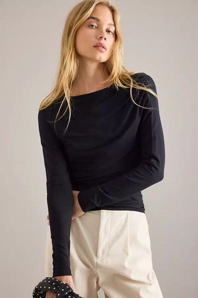 By Anthropologie Ruched Off-shoulder Top In Black