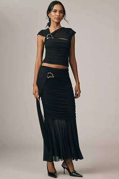 By Anthropologie Ruched Sash Mermaid Maxi Skirt In Black