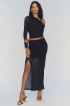 By Anthropologie Ruched Side-slit Maxi Skirt In Black