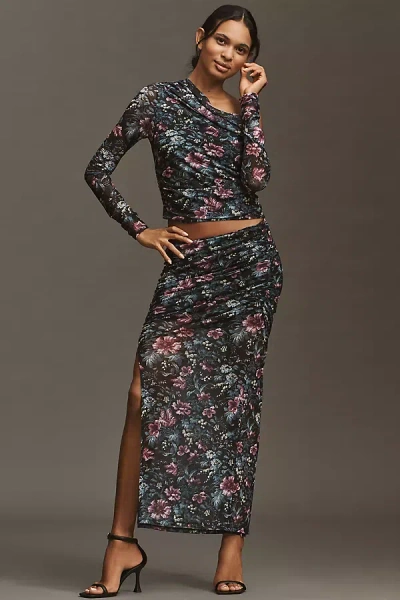 By Anthropologie Ruched Side-slit Maxi Skirt In Multi