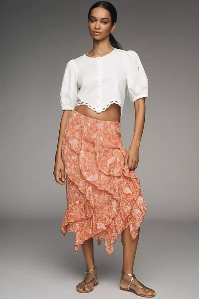 By Anthropologie Ruffle Cascade Skirt In Pink